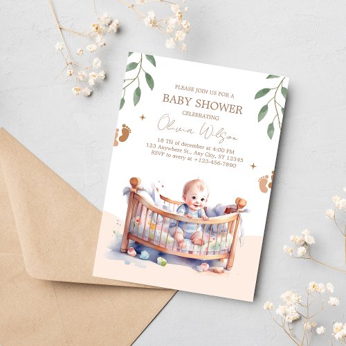 Its a Boy Boho Bassinet  baby shower Invitation