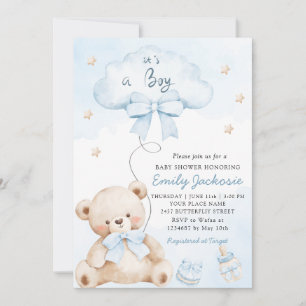 It's a boy Boho blue cute teddy bear baby shower Invitation