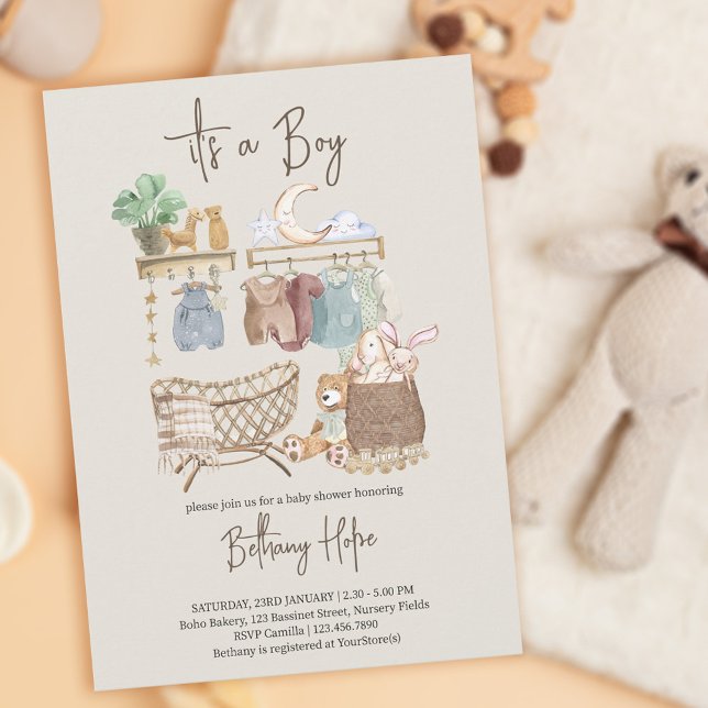 It's a Boy Boho Nursery Baby Shower Invitation (Creator Uploaded)