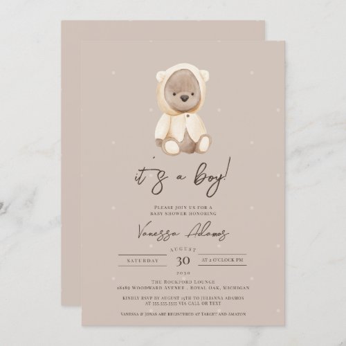 Its a boy boho teddy bear baby shower invitation