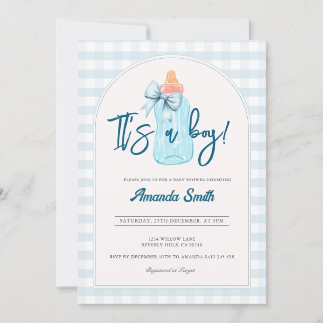 It's a boy Bottles Baby Shower Invitation (Front)