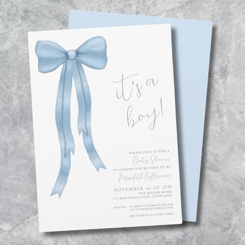 Its A Boy Bow Baby Shower Invitation