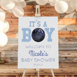 It's A Boy! Bowling Ball Baby Shower Welcome Sign<br><div class="desc">This is a bowling ball themed welcome sign with a blue polka dot design. It's a boy! The design is simple and minimal.</div>