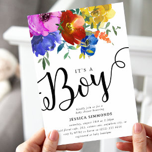 It's a Boy Bright & Bold Florals Baby Shower Invitation