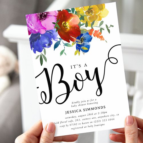Its a Boy Bright  Bold Florals Baby Shower Invitation