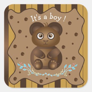 It's a boy ! Brown bear baby shower stickers