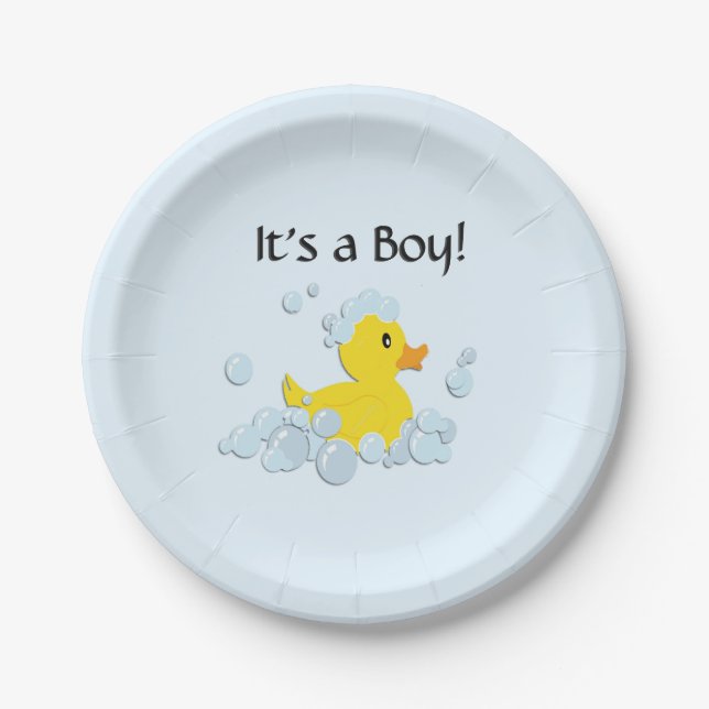 It's a Boy Bubble Baby Shower Blue Paper Plates (Front)