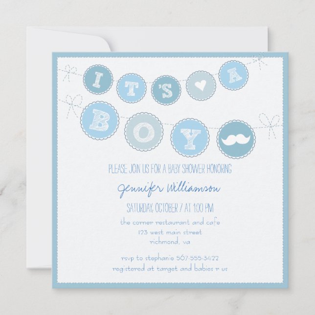 It's A Boy Bunting Banner Baby Shower Invite (Front)