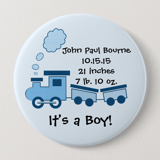 It's A boy! Button Blue Choo Choo Train (Front)