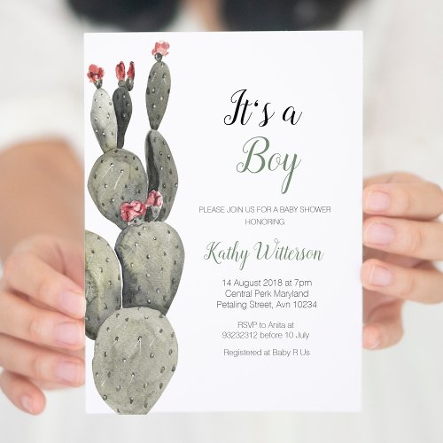 Its a boy Cactus Peach Baby Shower Invitation