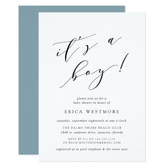 It's a Boy | Calligraphy Baby Shower Invitation | Zazzle.com