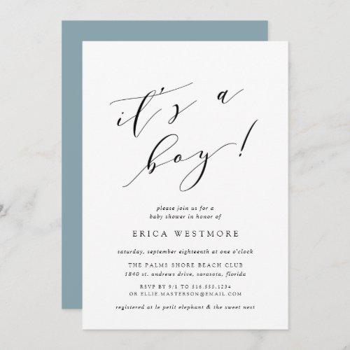 Its a Boy  Calligraphy Baby Shower Invitation