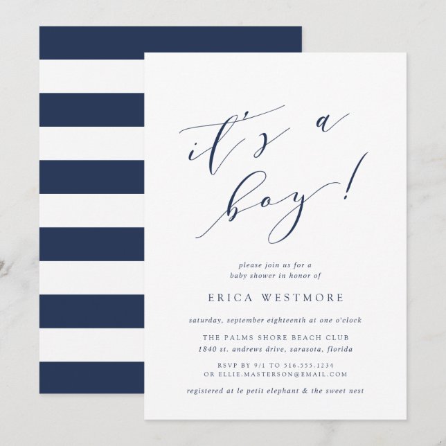 It's a Boy | Calligraphy Baby Shower Invitation (Front/Back)