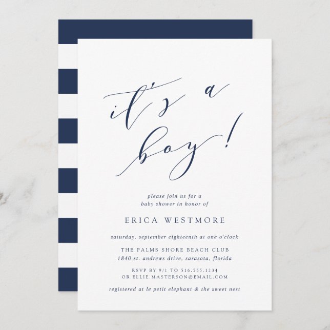 It's a Boy | Calligraphy Baby Shower Invitation (Front/Back)
