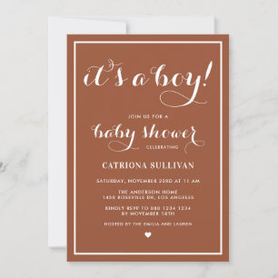 It's a Boy Calligraphy Terracotta Baby Shower Invitation