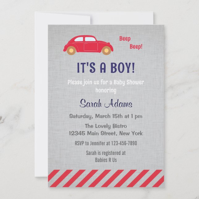 It's A Boy Car Baby Shower Invitation (Front)