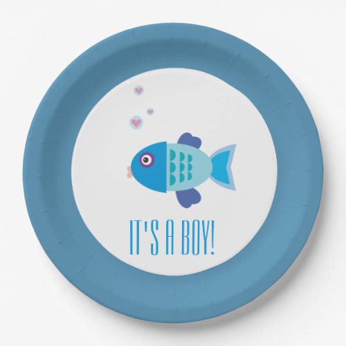 Its a Boy Cartoon Fish Gender Reveal Baby Shower Paper Plates