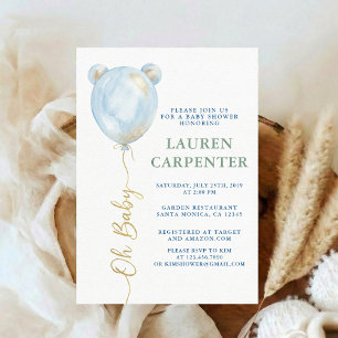 Its a Boy Celebration Navy Blue Balloon Baby Showe Invitation