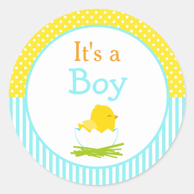 It's a Boy Chick Baby Shower Classic Round Sticker (Front)