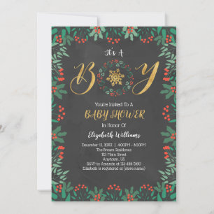It's A Boy Christmas Greenery Baby Shower Invitation