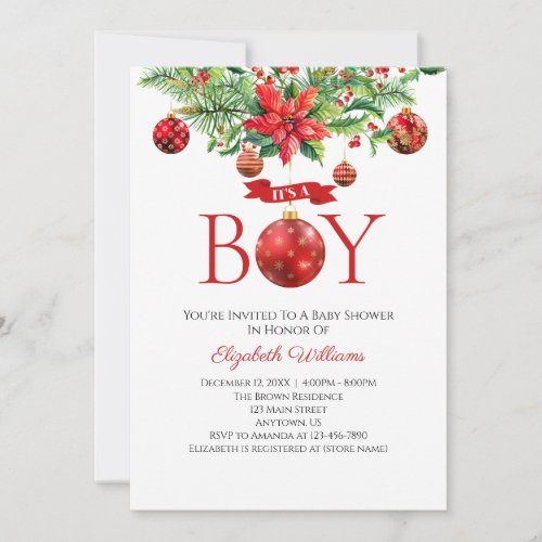 Its A Boy Christmas Ornaments Baby Shower Invitation