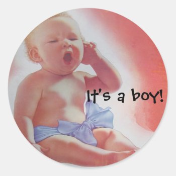 It's A Boy! Classic Round Sticker by archemedes at Zazzle