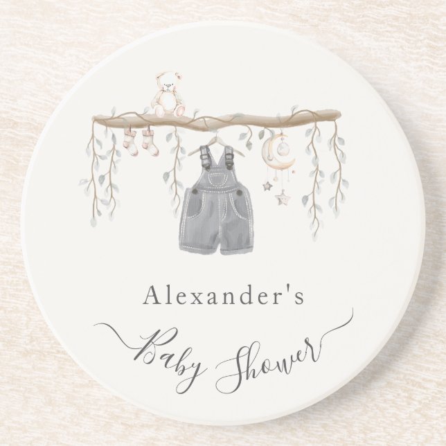 It's A Boy Clothes Eucalyptus Baby Shower Coaster (Front)