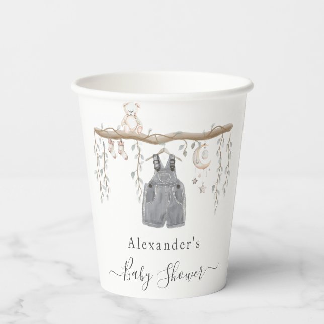 It's A Boy Clothes Eucalyptus Baby Shower Paper Cups (Back)