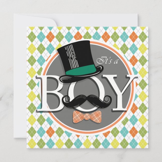 It's a Boy!  Colorful Argyle Invitation (Front)