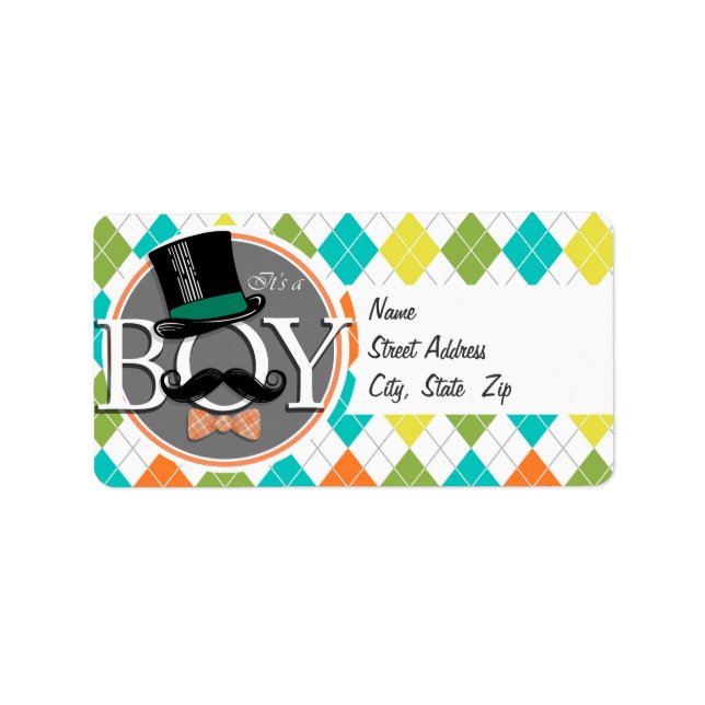 It's a Boy!  Colorful Argyle Label (Front)