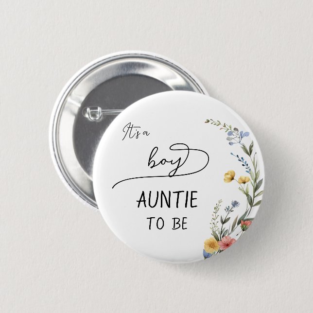 It's a Boy! Colorful Wildflower Auntie-to-be Button (Front & Back)