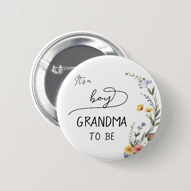 It's a Boy! Colorful Wildflower Grandma-to-be Button (Front & Back)