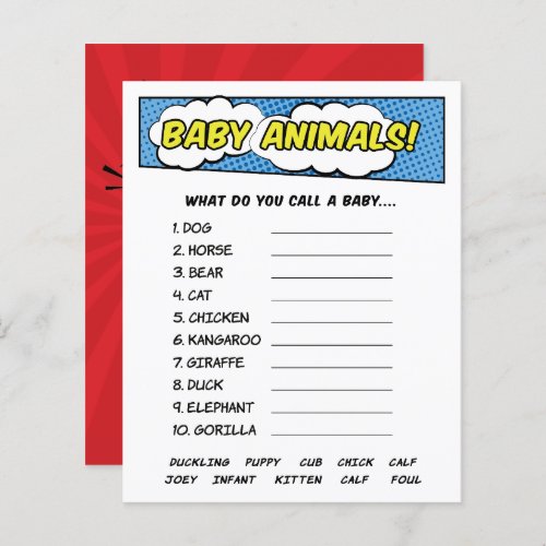 Its A Boy Comic Book Superhero Baby Animals Game