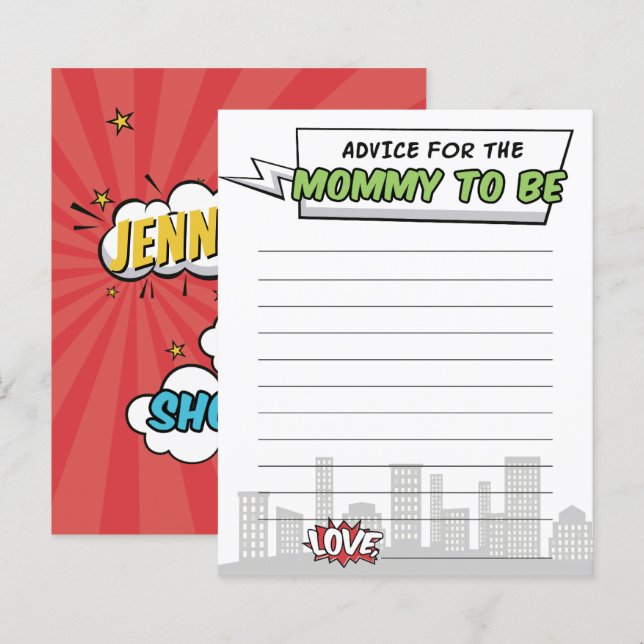 Its A Boy Comic Book Superhero Baby Shower Advice (Front/Back)
