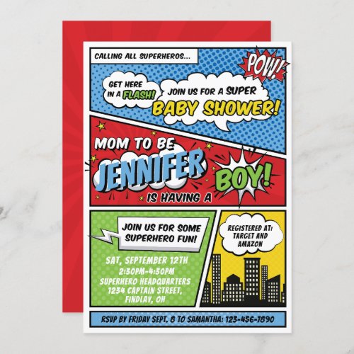 Its A Boy Comic Book Superhero Baby Shower Invitation