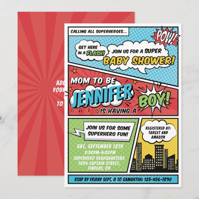 Its A Boy Comic Book Superhero Baby Shower Invitation (Front/Back)