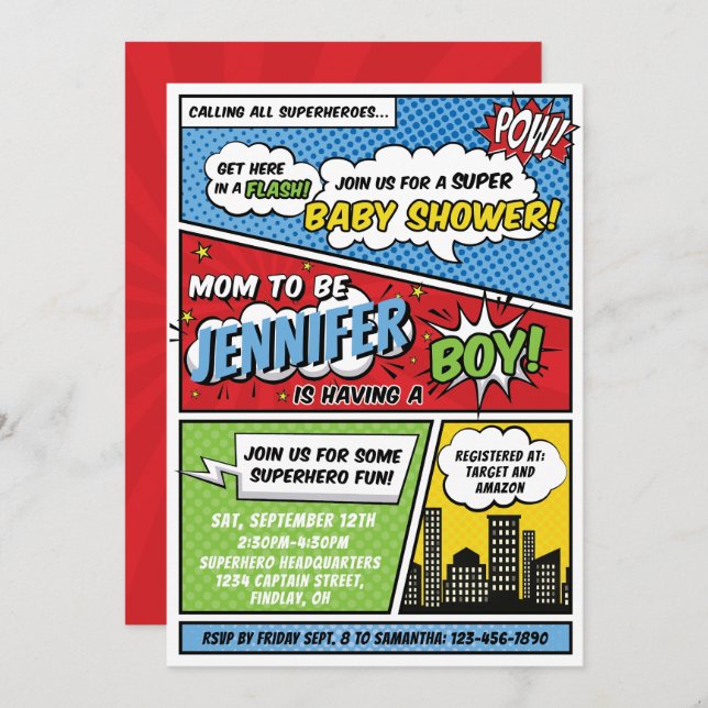 Its A Boy Comic Book Superhero Baby Shower Invitation (Front/Back)