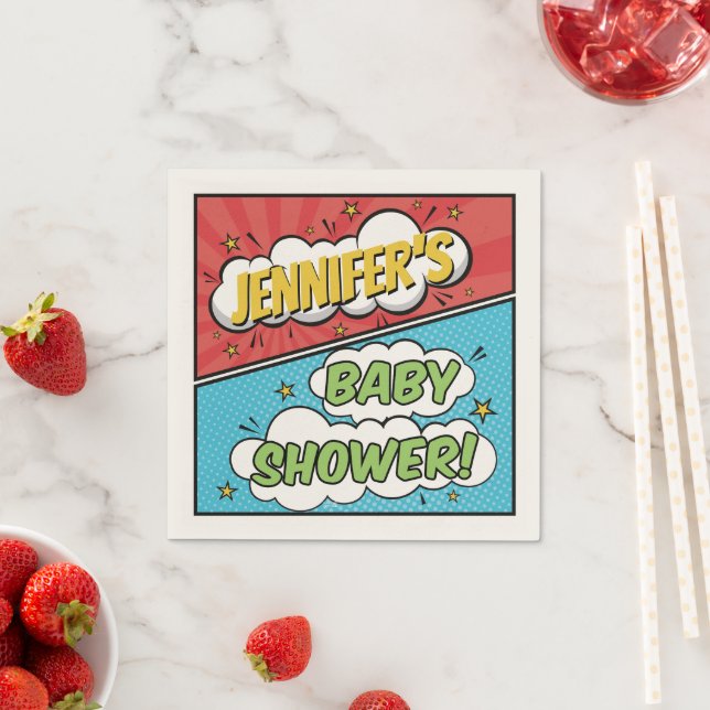 Its A Boy Comic Book Superhero Baby Shower Napkins (Insitu)