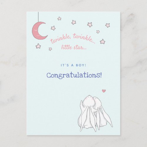 Its a boy Congratulations _ Cute Rabbits Postcard