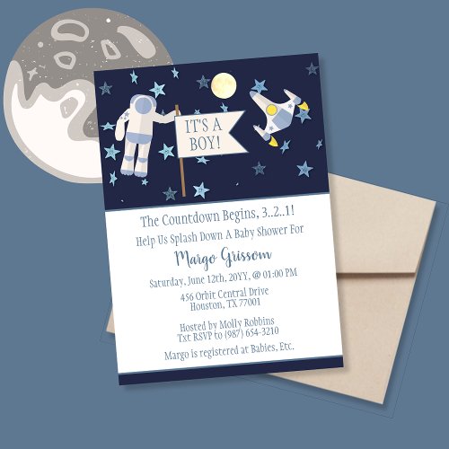 Its A Boy Countdown Begins Baby Shower  White Invitation