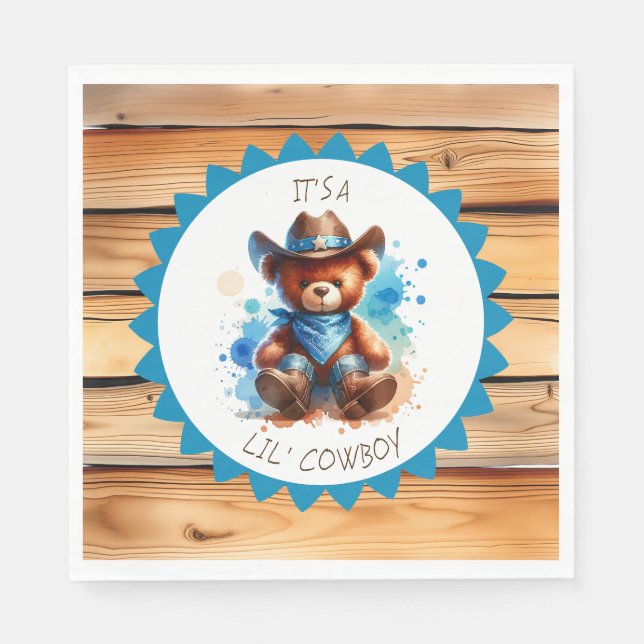 It's a Boy | Cowboy Teddy Bear Boy's Baby Shower Napkins (Front)