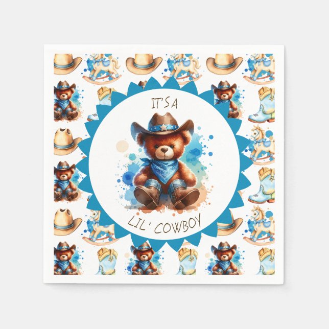 It's a Boy | Cowboy Teddy Bear Boy's Baby Shower Napkins (Front)