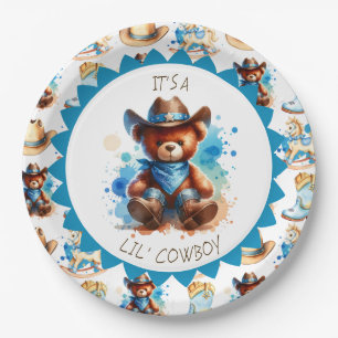 It's a Boy Cowboy Teddy Bear Boy's Baby Shower Paper Plates
