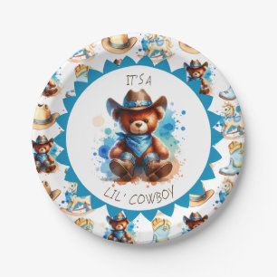 It's a Boy Cowboy Teddy Bear Boy's Baby Shower Paper Plates