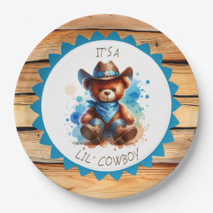 It's a Boy Cowboy Teddy Bear Boy's Baby Shower Paper Plates