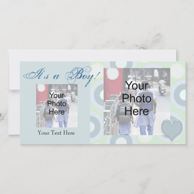 It's a Boy! Custom Photo Birth Announcement Card (Front)