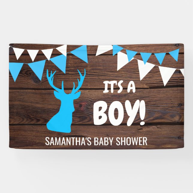 IT'S A BOY! Custom Rustic Buck Deer Baby Shower Banner (Horizontal)