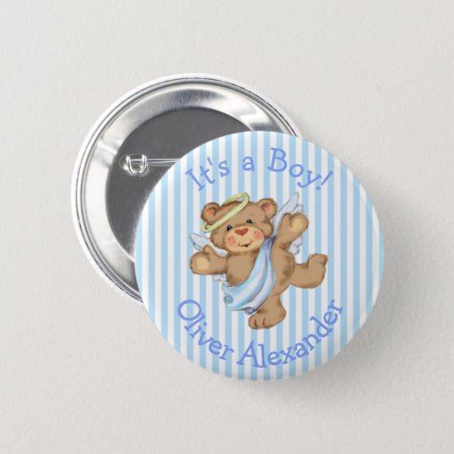 Its a Boy Custom Teddy Bear Angel Button