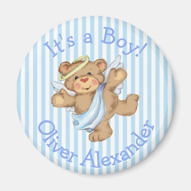 Its a Boy Custom Teddy Bear Angel Magnet (Front)