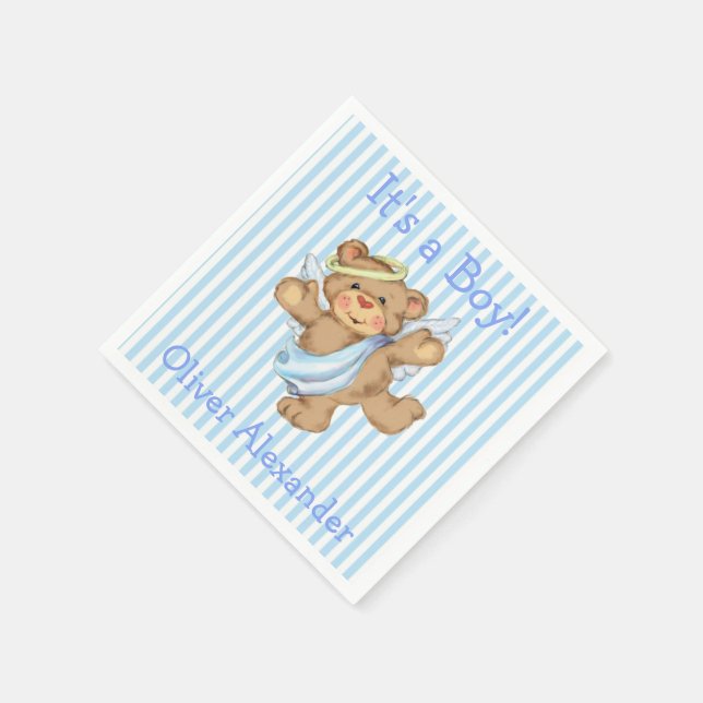 Its a Boy Custom Teddy Bear Angel Napkins (Corner)